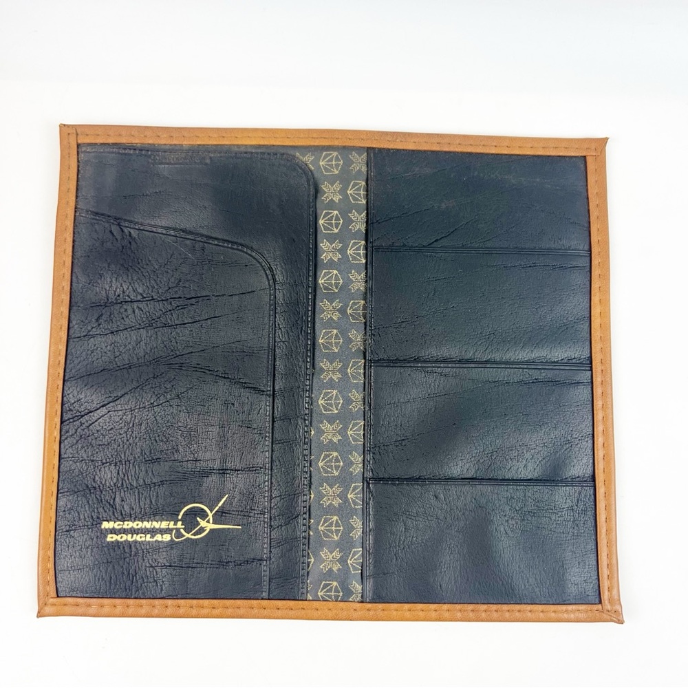 NEW Vintage Mcdonnell Douglas Brown Billfold Bifold Wallet Airplane Company Logo